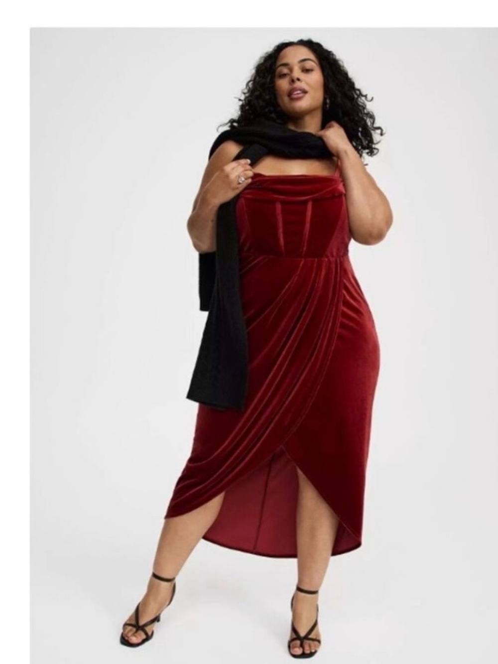 Torrid Syrah Red Velvet Bustier Tulip Midi Dress Glam Holidays Size 12